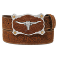 Justin Men's Classic Longhorn Aged Bark Brown Belt C11198