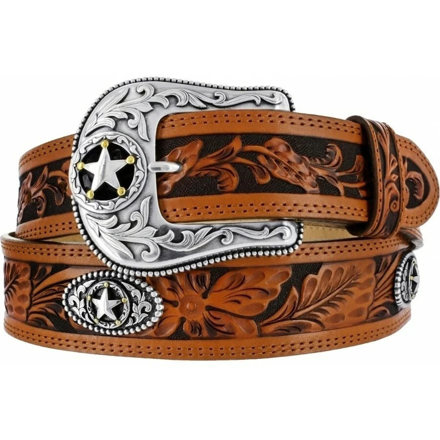 MEN'S TAN 5 STAR RANCH TOOLED LEATHER BELT BY LEEGIN C12424