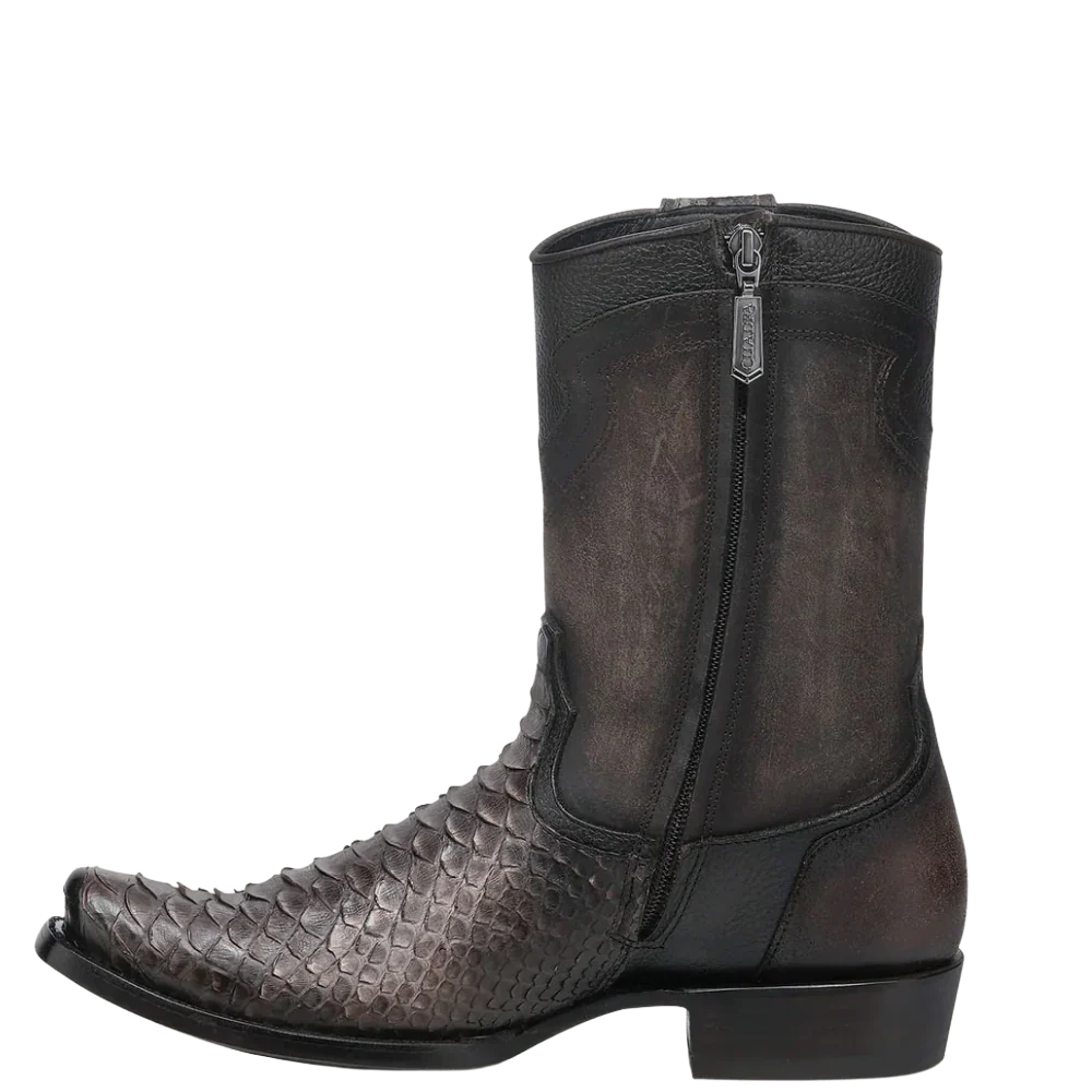 Cuadra Men's Chocolate Python Zipper & Studs Square Toe Boots CC214