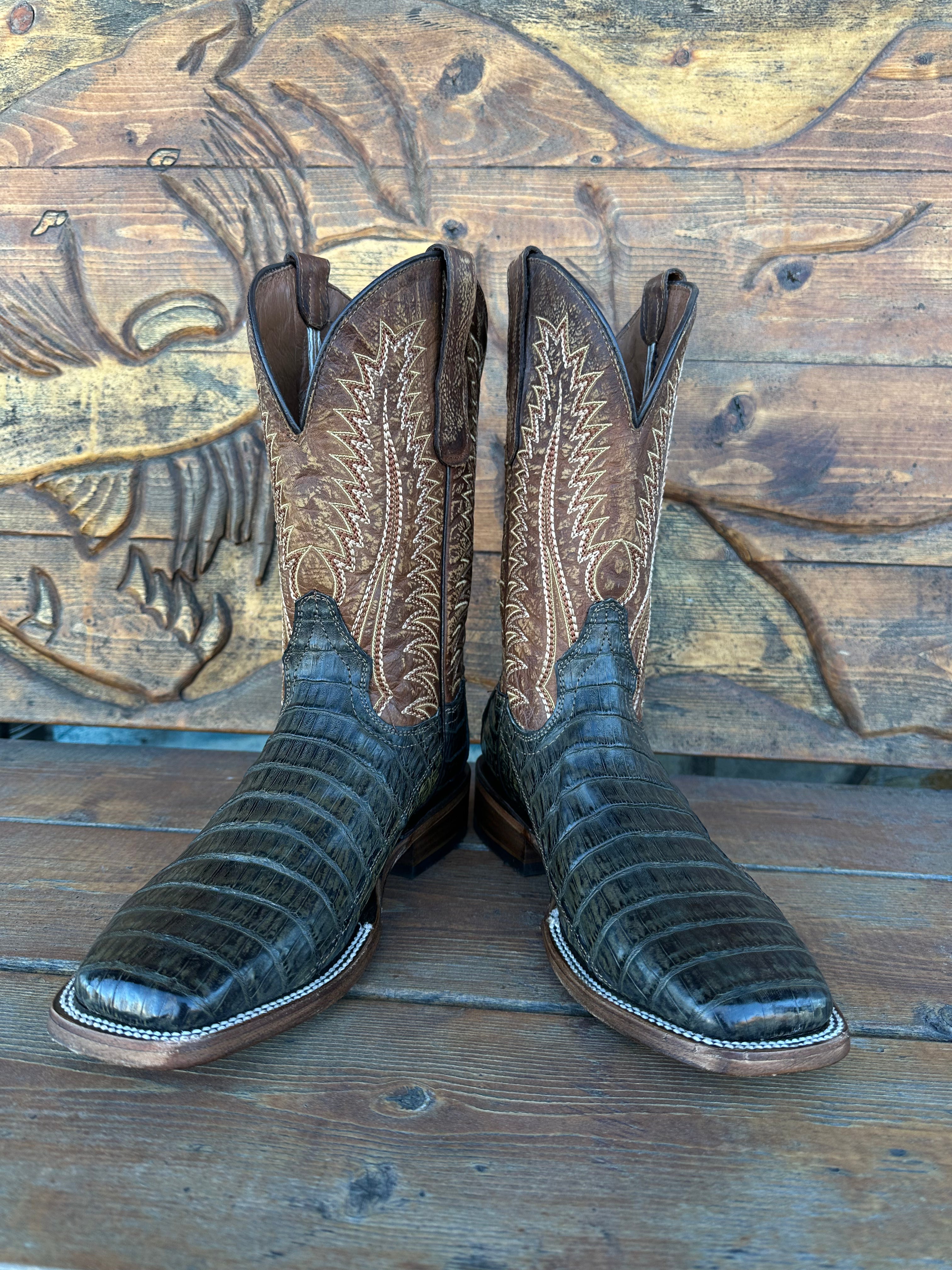 CIRCLE G “OLIVE GREEN/OCHER” CAIMAN COWBOY BOOT L6054