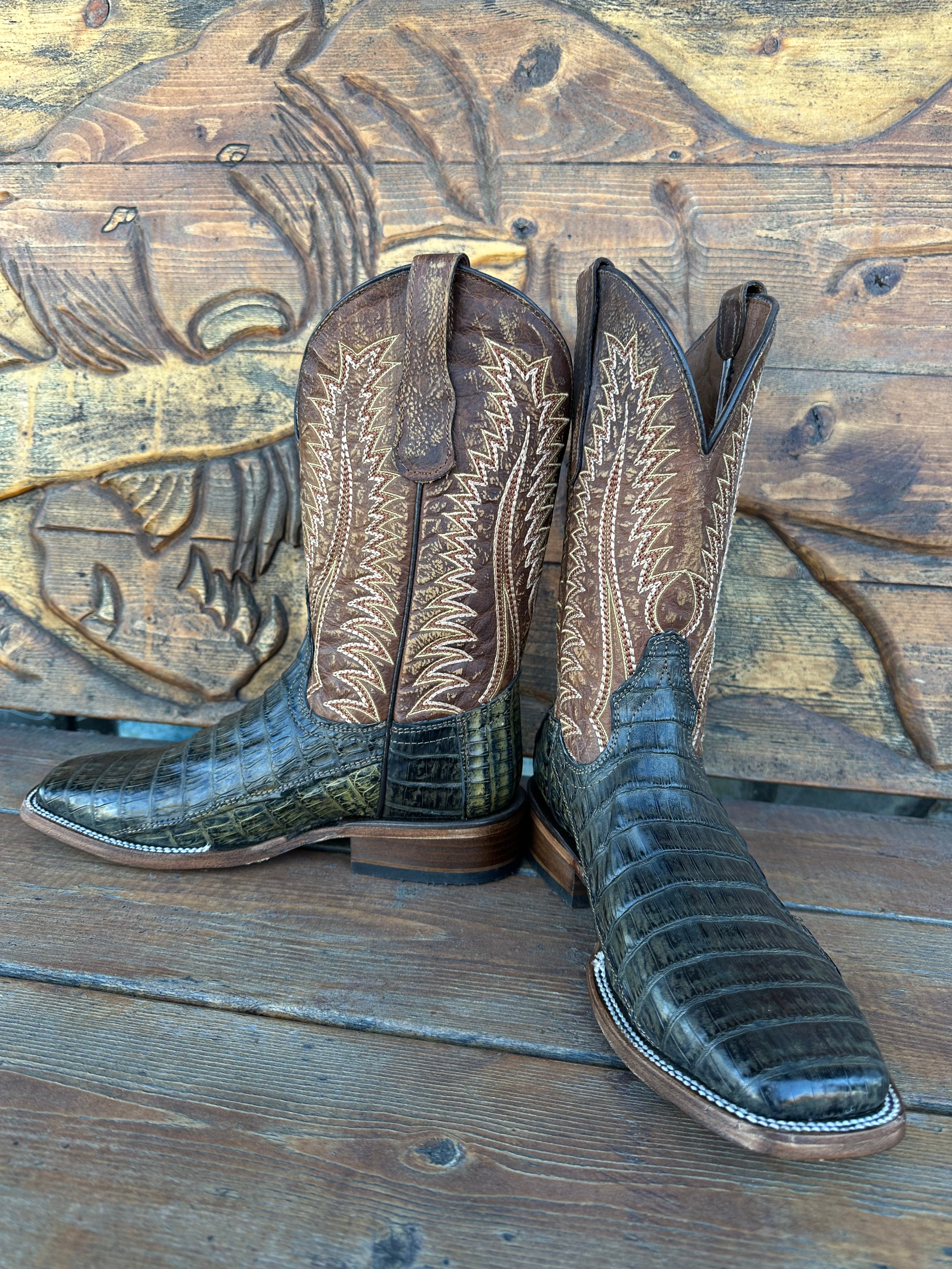 CIRCLE G “OLIVE GREEN/OCHER” CAIMAN COWBOY BOOT L6054