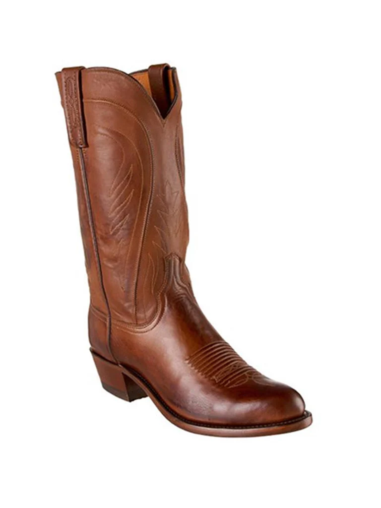Lucchese Mens Classics Ranch Hand Leather Boots Tan Burnished - N1596.R4