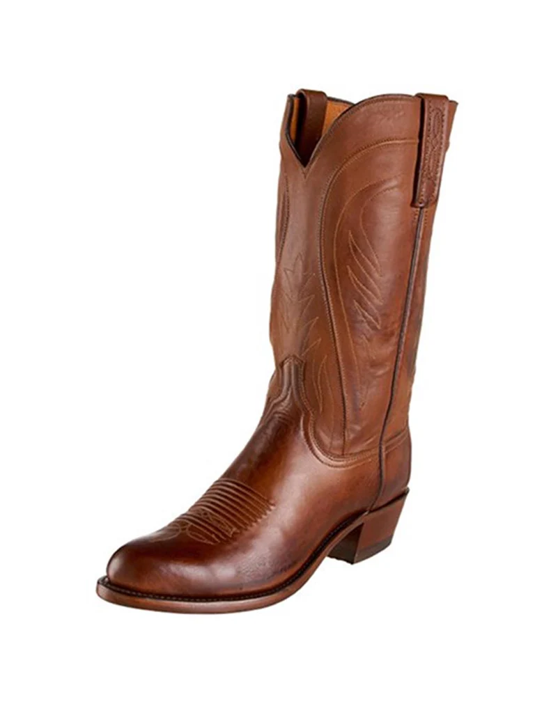 Lucchese Mens Classics Ranch Hand Leather Boots Tan Burnished - N1596.R4