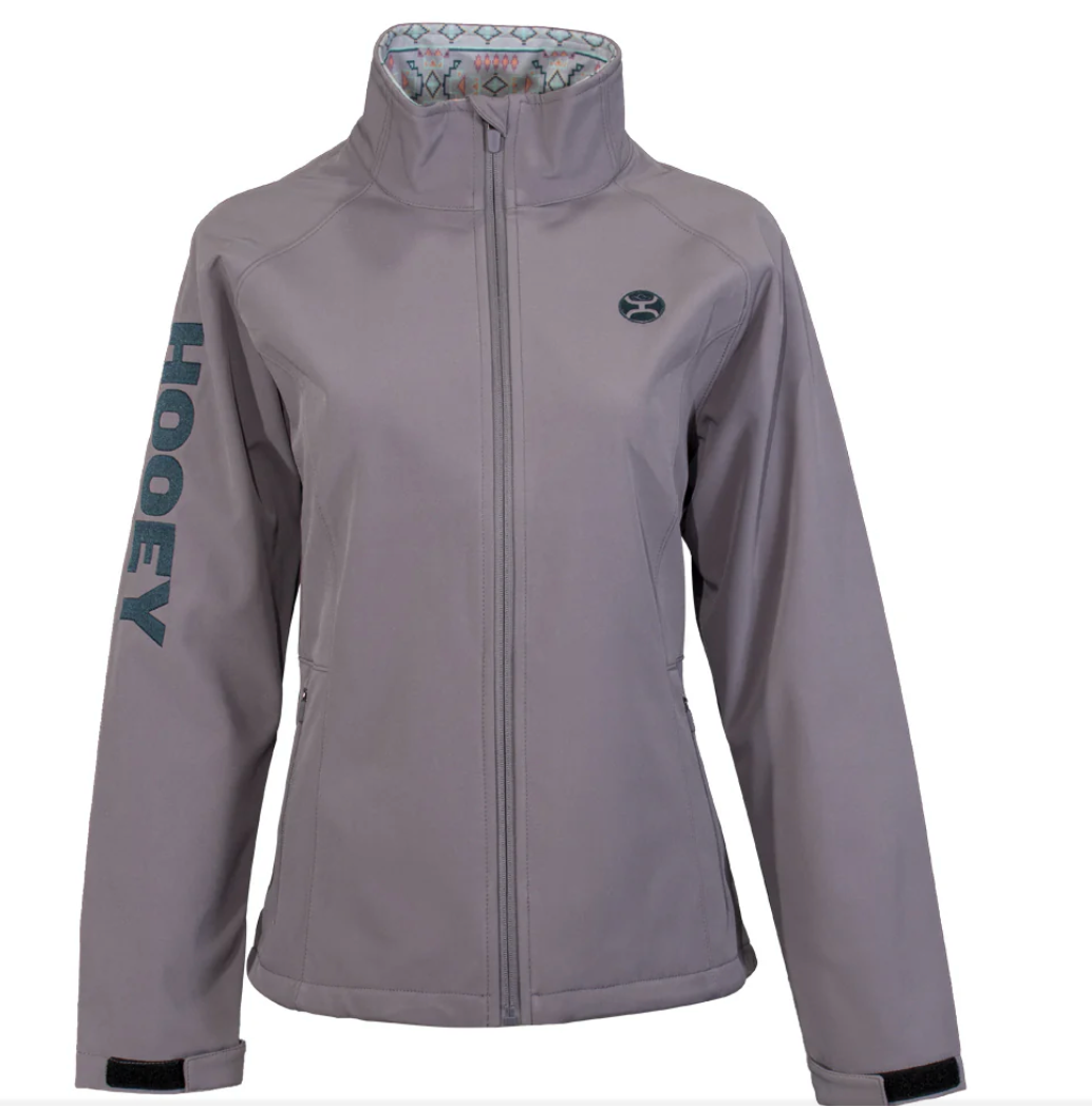 HOOEY LADIES SOFTSHELL JACKET" GREY W/MULTI COLOR PATTERN LINING