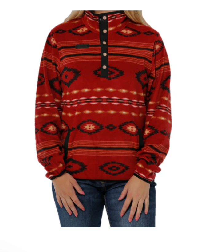 Cinch® Ladies Red Aztec Printed Fleece Pullover MAK9820008