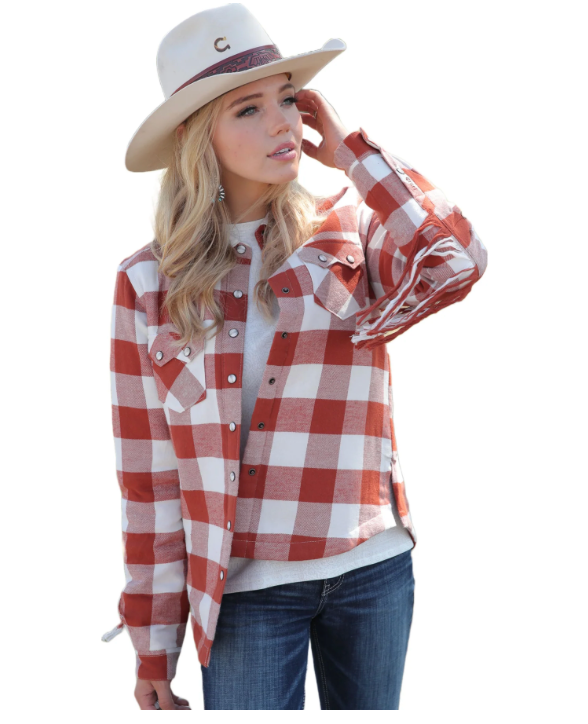 Cruel Denim® Ladies Orange Fringe Plaid Shirt Jacket CWJ7407001