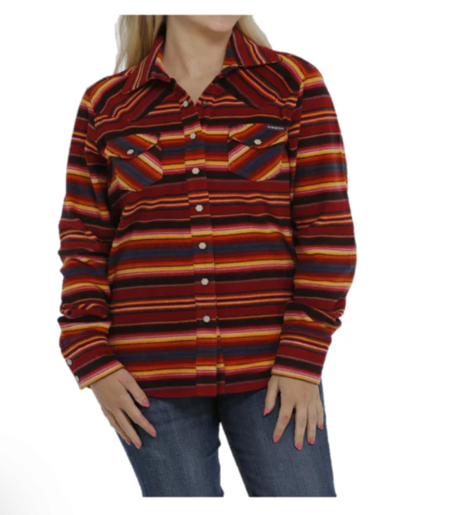 Cinch® Ladies Red Striped Fleece Shirt Jacket MAJ9859001