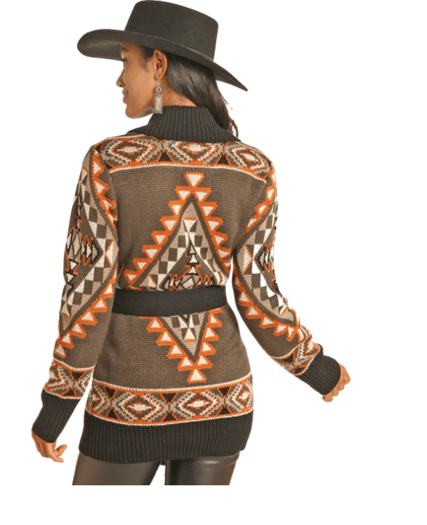 Powder River Ladies Charcoal Aztec Robe Cardigan DW95C04143-02