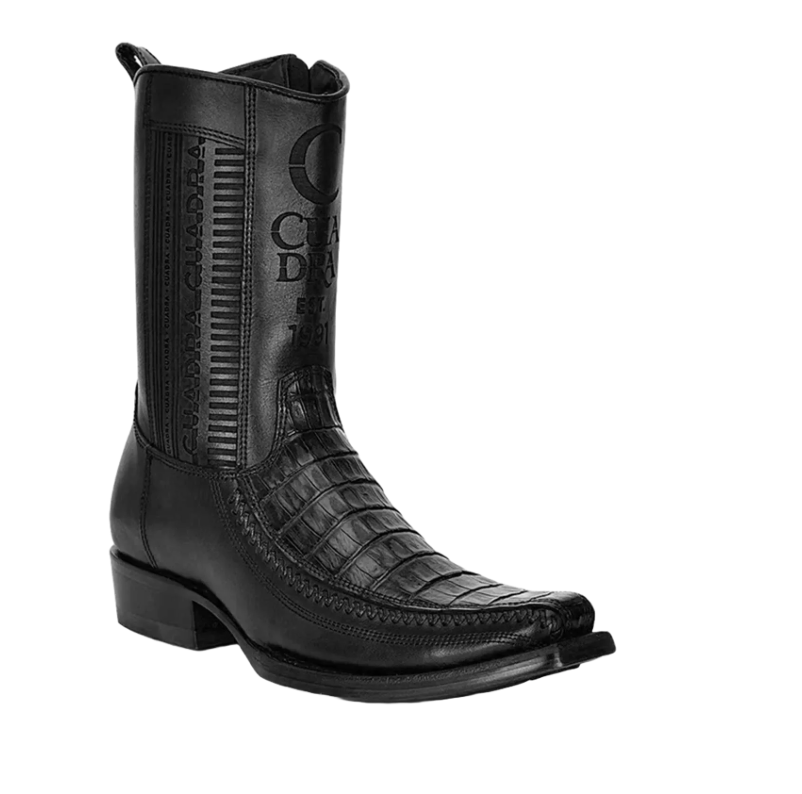 Cuadra Men's Lasered & Woven Caiman Leather Black Western Boots CU805