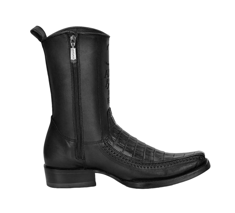 Cuadra Men's Lasered & Woven Caiman Leather Black Western Boots CU805