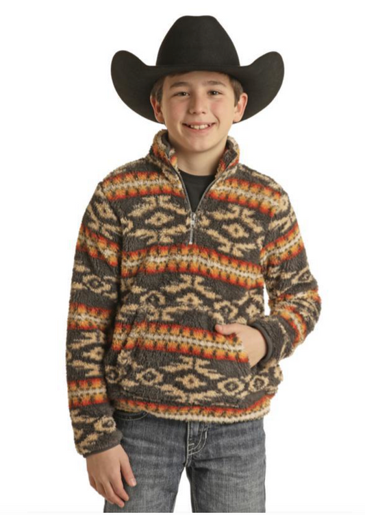 BOYS PLUSH 1/4 ZIP DARK GREY | BB91T03008