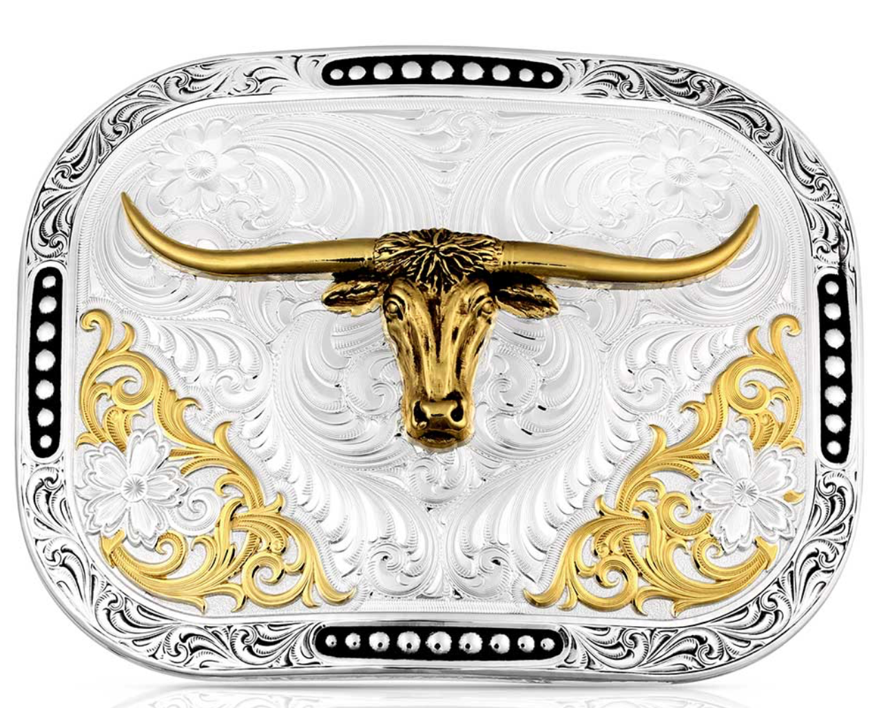 Class Act Two Tone Belt Buckle with Longhorn - 53510-767H