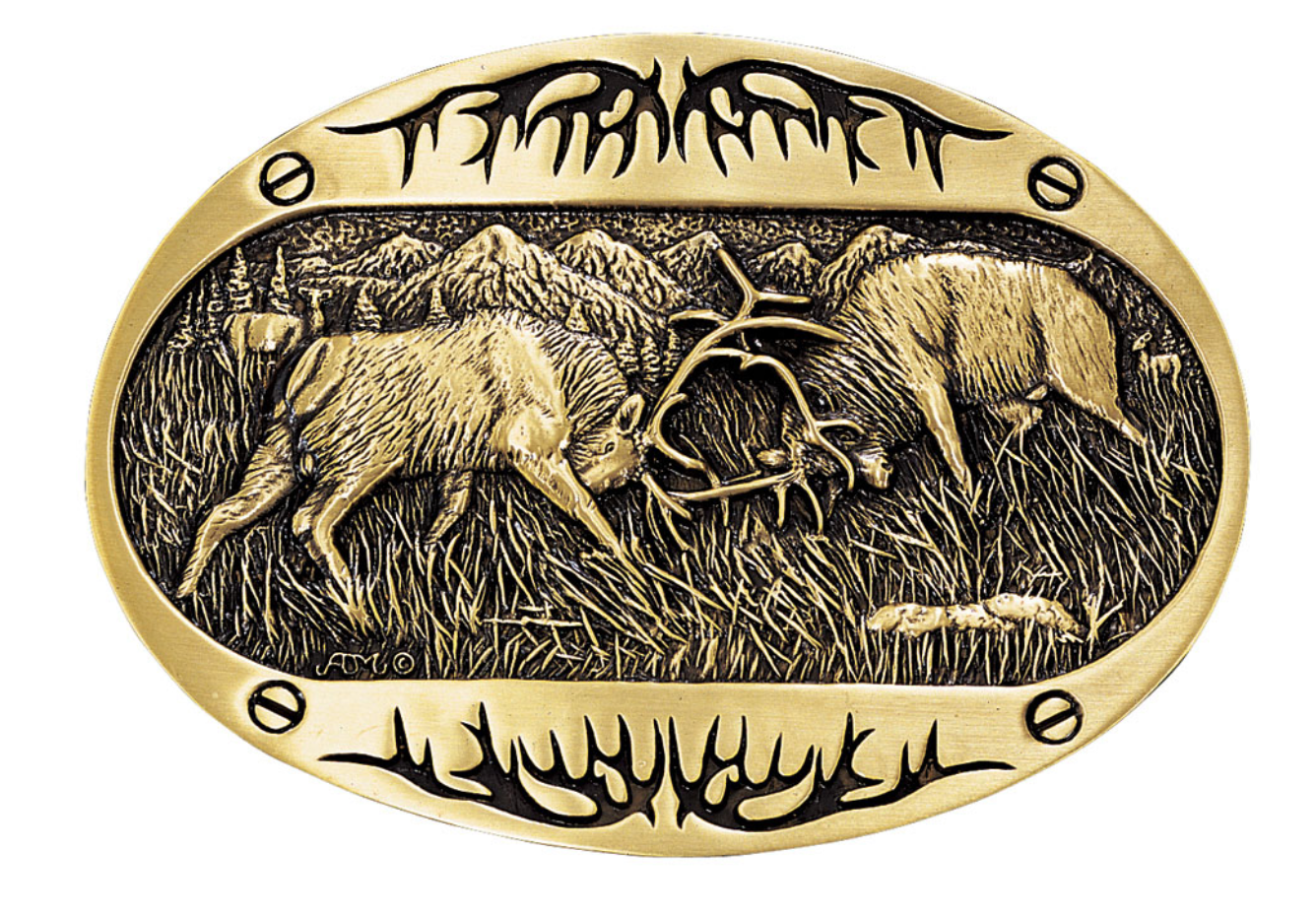 MONTANA SILVERSMITH BUCKLE Fighting Elk Brass Heritage Attitude Belt Buckle