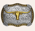 MONTANA SILVERSMITHS LONGHORN LEGACY SILVER & GOLD BELT BUCKLE - A1072P