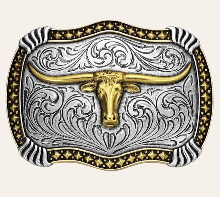 MONTANA SILVERSMITHS LONGHORN LEGACY SILVER & GOLD BELT BUCKLE - A1072P