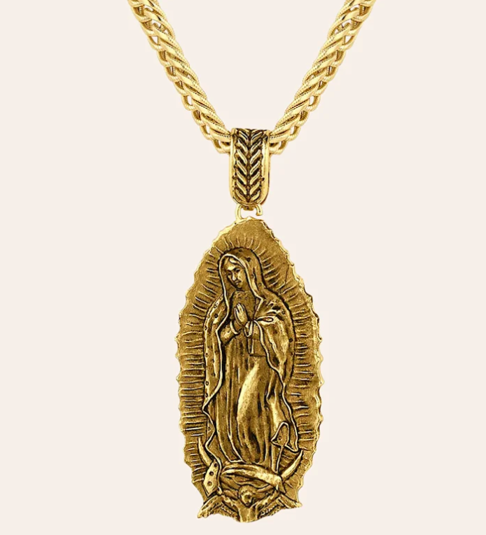 MONTANA SILVERSMITHS VAQUERO MEN'S ANTIQUED GOLD OUR LADY OF GUADALUPE NECKLACE- NC5887G