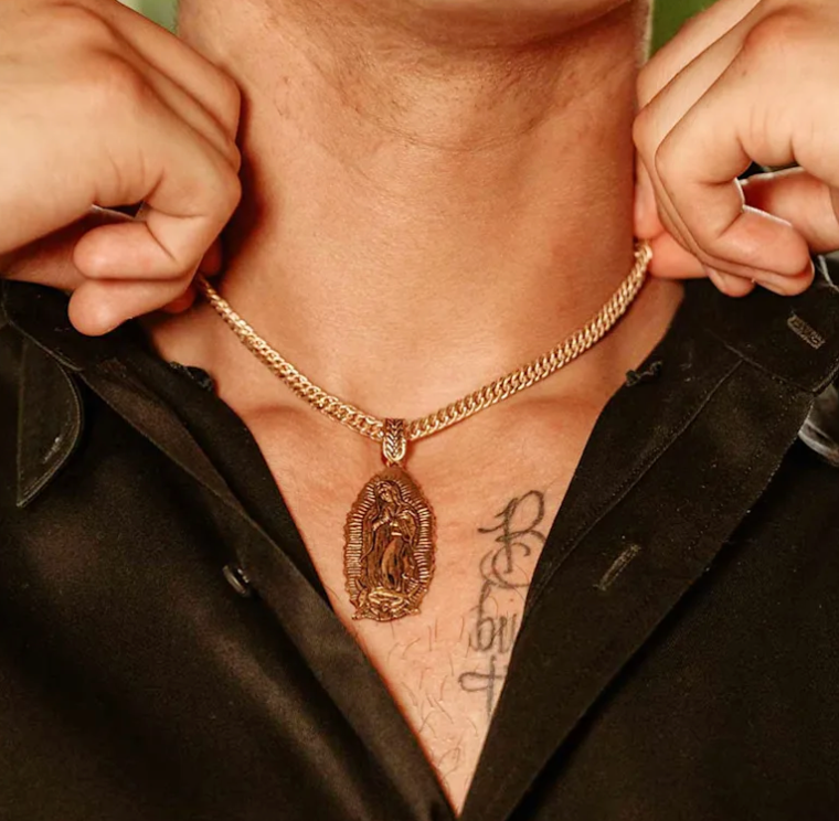 MONTANA SILVERSMITHS VAQUERO MEN'S ANTIQUED GOLD OUR LADY OF GUADALUPE NECKLACE- NC5887G