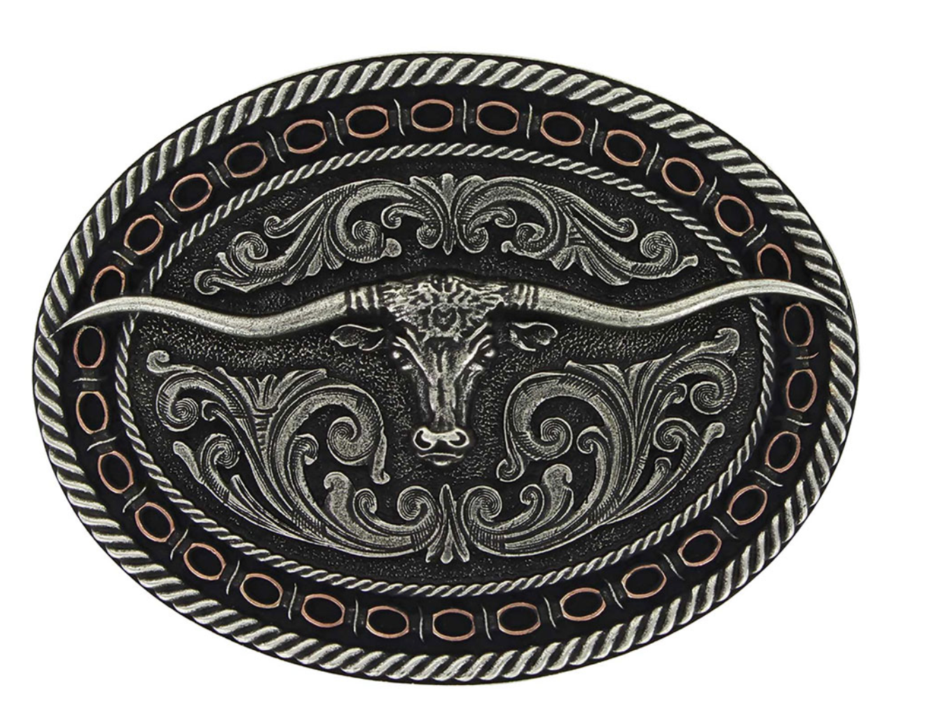 MONTANA SILVERSMITH Two Tone Antiqued Round Barbed Longhorn Attitude Buckle - A742