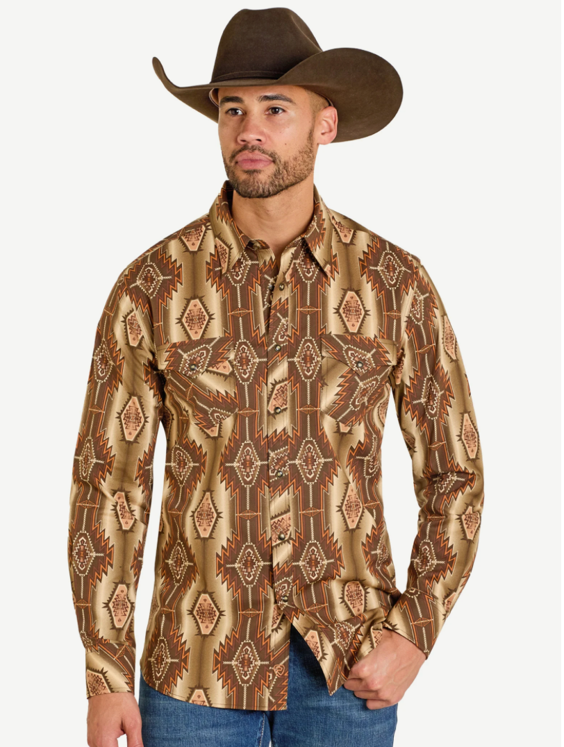 Rock & Roll SLIM FIT DUSTY DESERT AZTEC LONG SLEEVE SNAP SHIRT- BMN2S07636