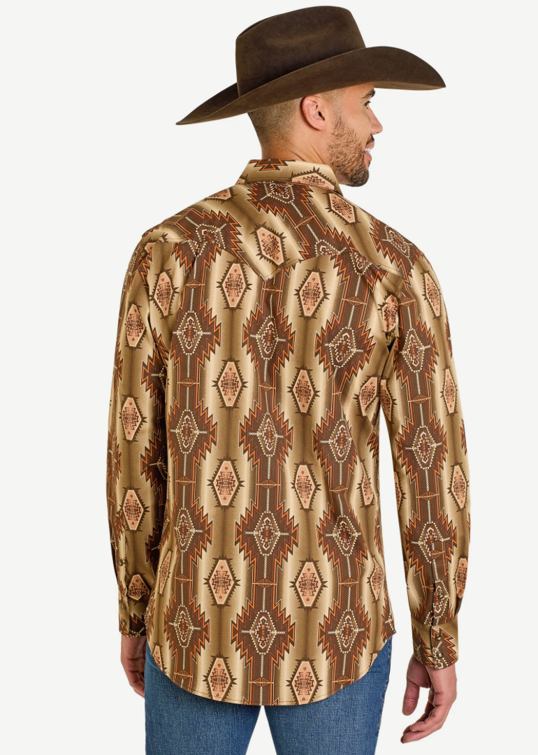 Rock & Roll SLIM FIT DUSTY DESERT AZTEC LONG SLEEVE SNAP SHIRT- BMN2S07636