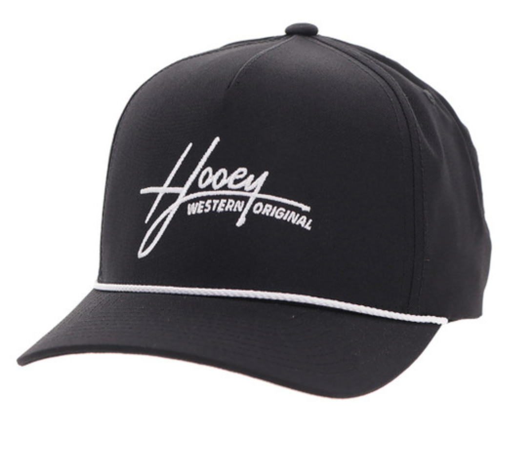 Hooey Cap Mark Out Black 5-Panel Trucker with White Stitching -2601T-BK