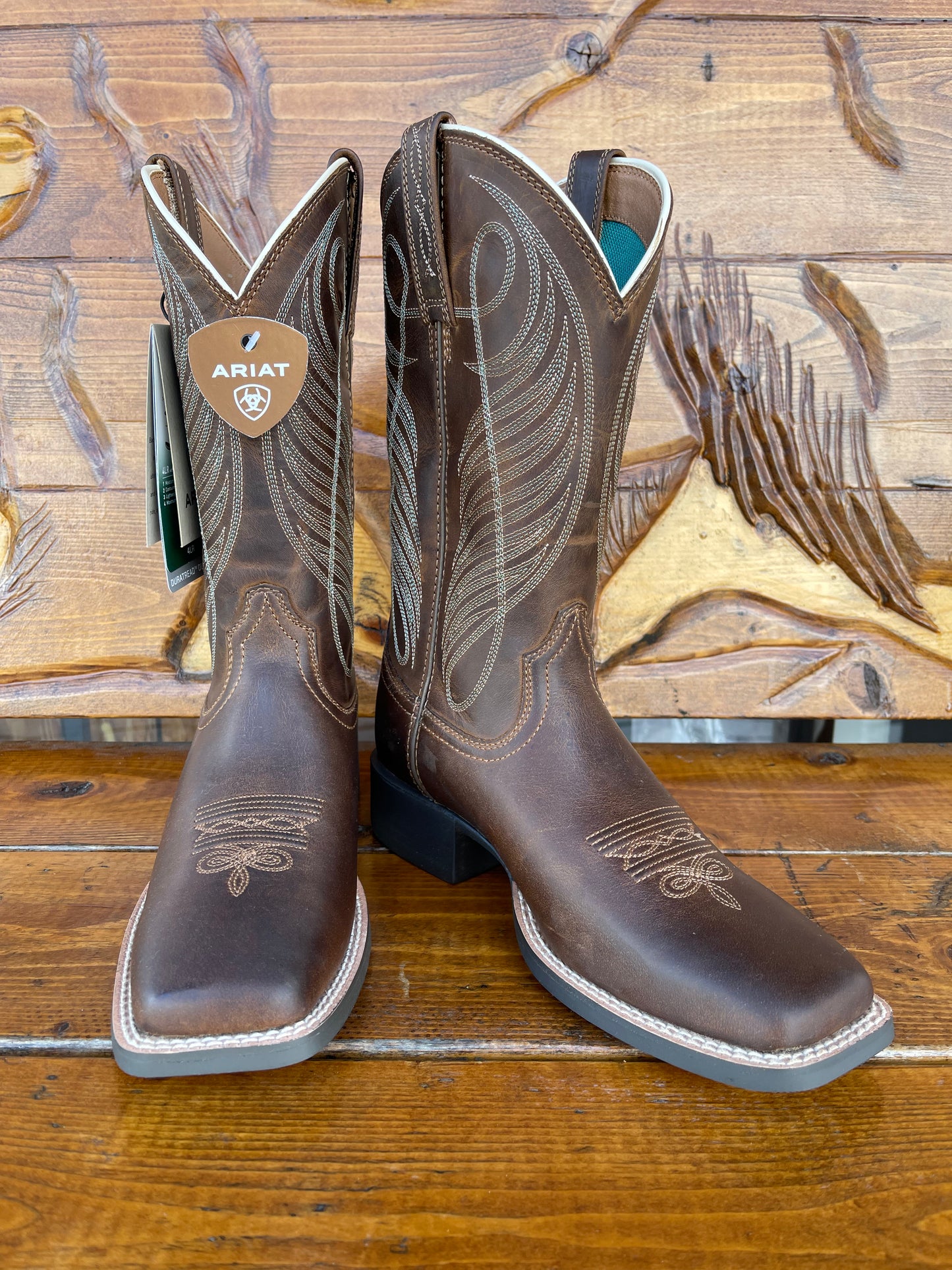 Ariat Ladies Round Up Wide Square Toe Powder Brown Boots 10018528